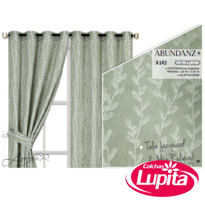 JUEGO DE CORTINAS ABUNDANZE VERDE (Aprezzio)